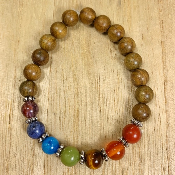 Handmade Wood and Gemstone Chakra Bracelet - Picture 4 of 5